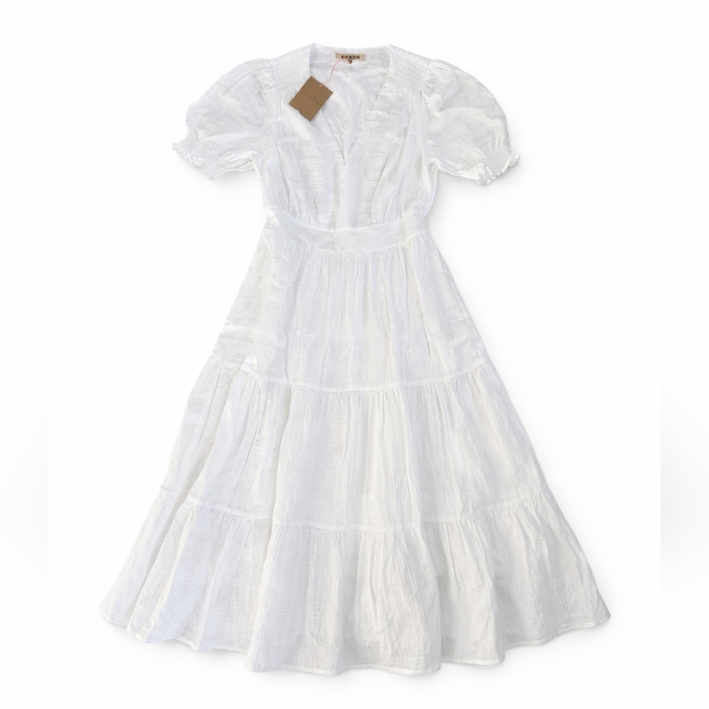 Boden White Tiered Midi Dress